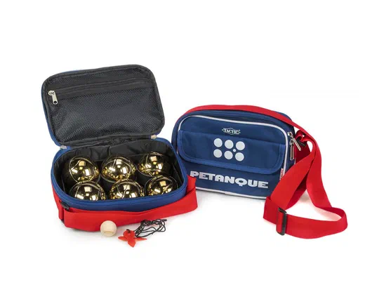 Jeu de pétanque Tactic : boules métalliques, cochonnet en bois et sac à bandoulière