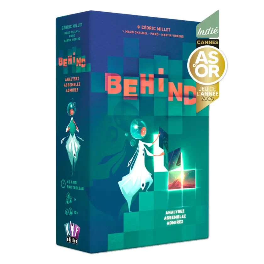 Boîte de Behind de KYF édition avec le label As d'Or Jeu de l'année Initié Cannes 2025