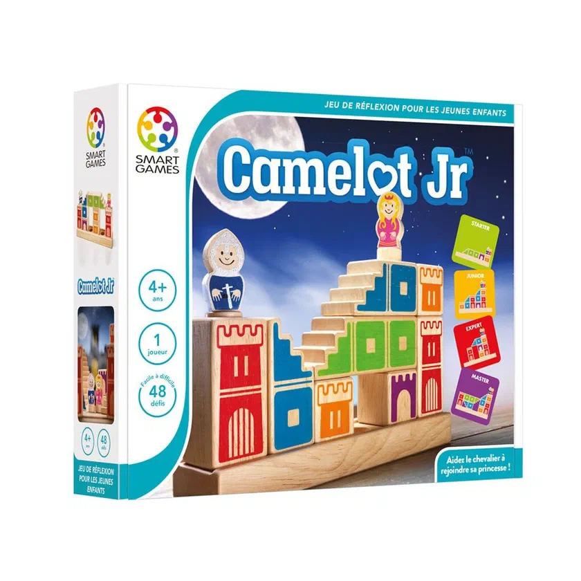 Boîte française de Camelot Jr de SmartGames, jeu de réflexion pour les jeunes enfants, 4 ans et plus, 1 joueur, 48 défis