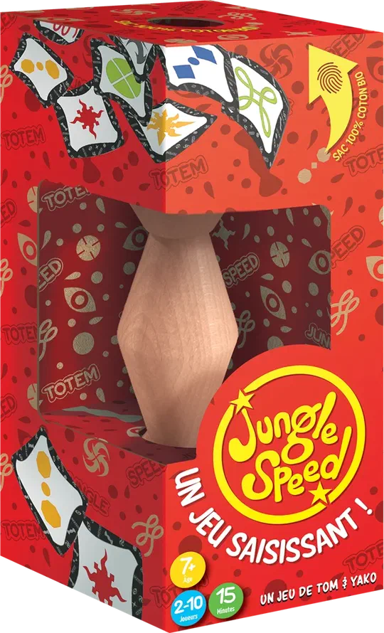 Boîte française de Jungle Speed, édition Eco, avec le totem visible par la fenêtre
