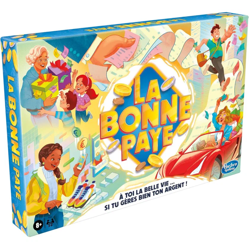 Boîte de la nouvelle édition de La Bonne Paye, Hasbro Gaming, « À toi la belle vie… si tu gères bien ton argent ! »