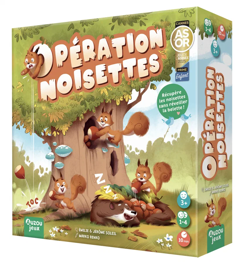 Boîte française d'Opération Noisettes d'Auzou avec le logo As d'Or Jeu de l'année Enfant 2025
