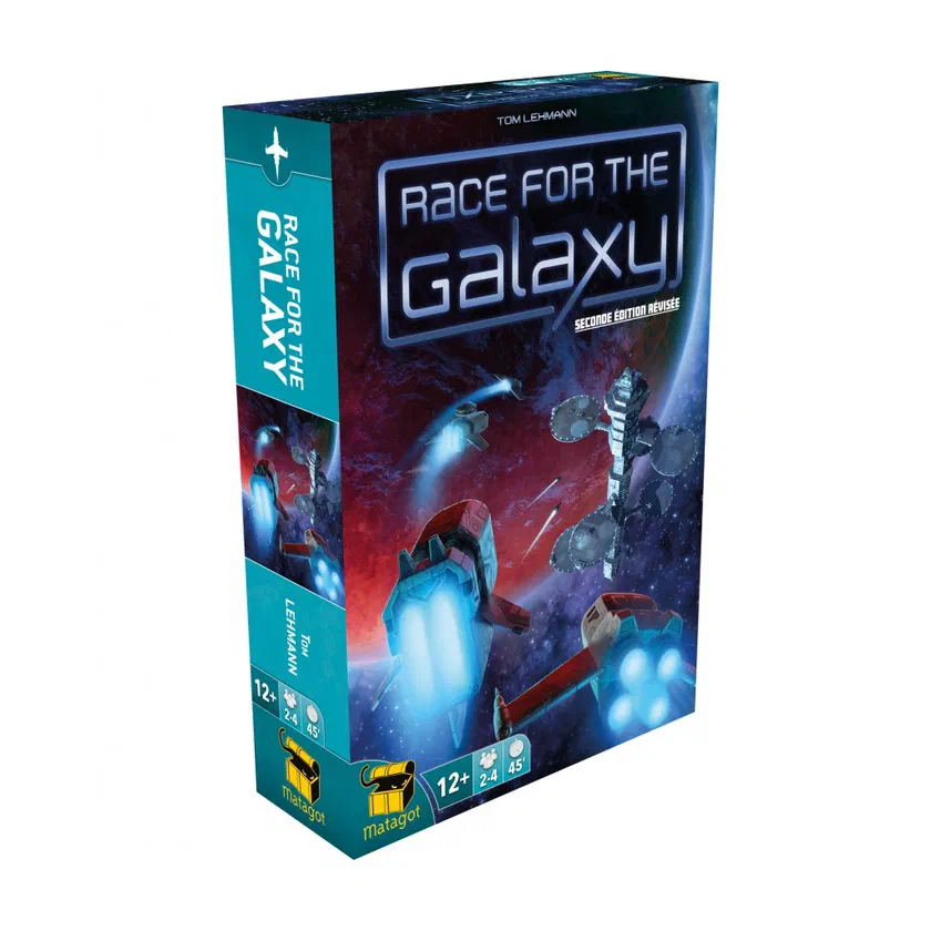 Boîte française de Race for the Galaxy chez Matagot, mention Seconde édition révisée, 12 ans et plus, 2 à 4 joueurs, 45 minutes
