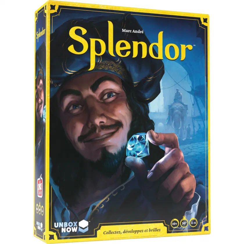 Boîte française de Splendor, nouvelle édition Space Cowboys illustrée par Paul Vérité