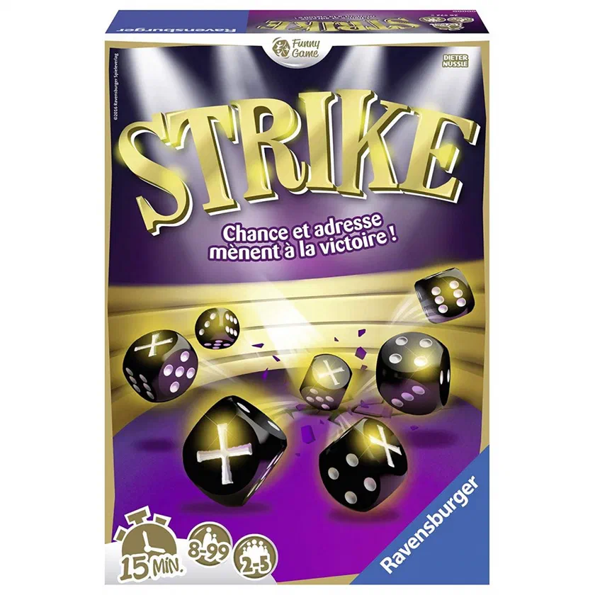 Boîte française de Strike de Ravensburger, « Chance et adresse mènent à la victoire »